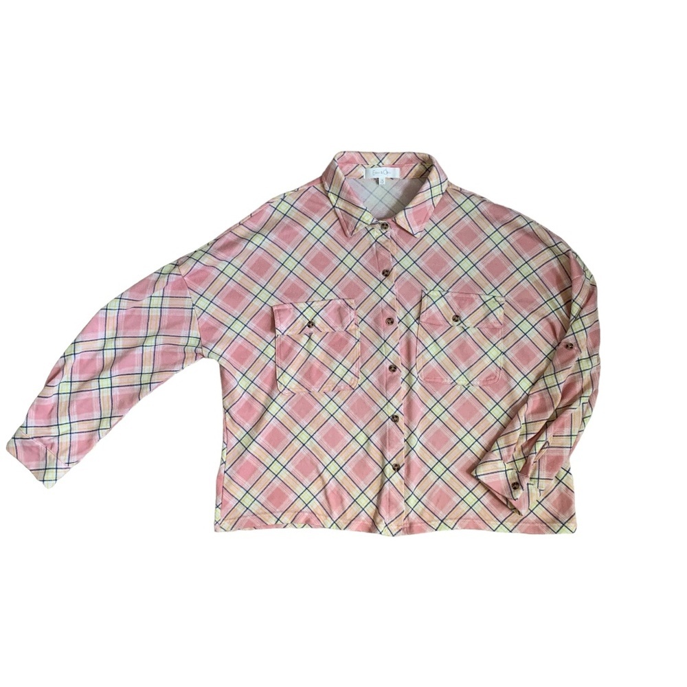 ivia Anthropologie Shirt Womens XL Pink Diamond Long Sleeve Blouse Top